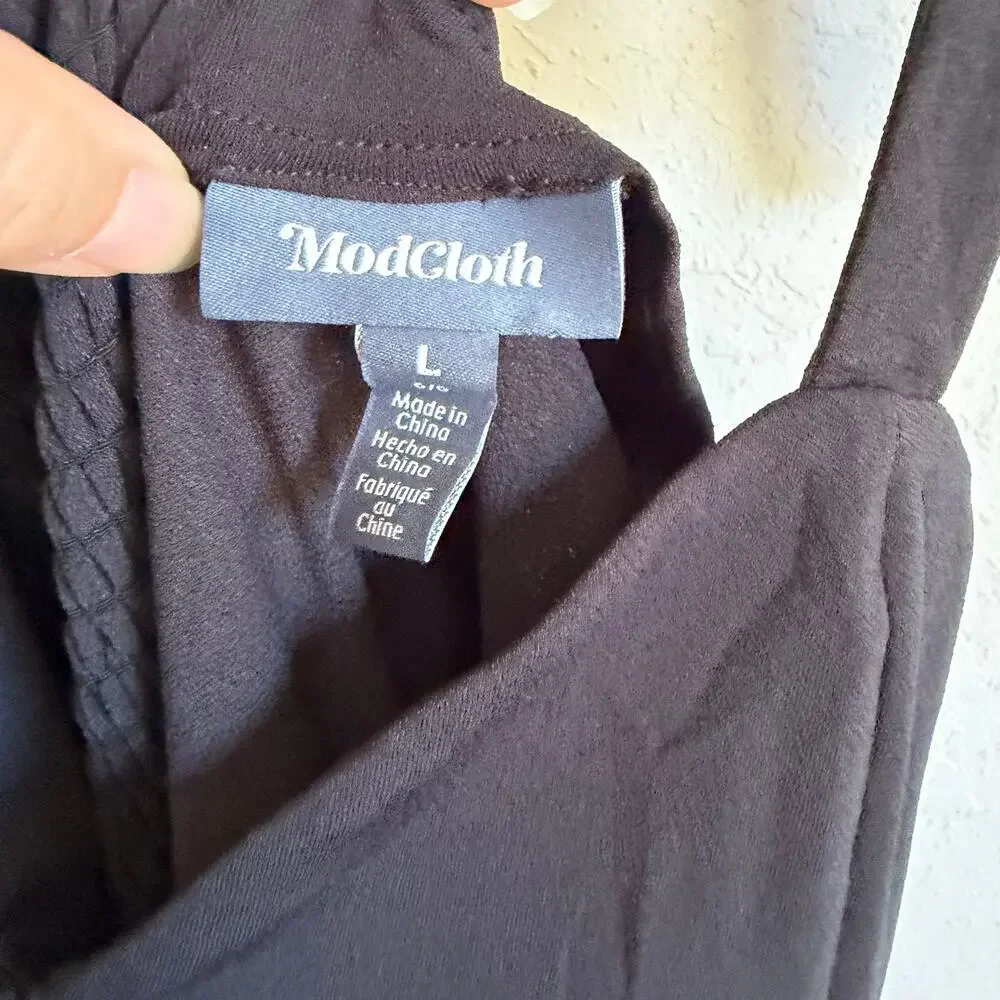 NWT ModCloth Black Mini Dress Tie Sleeveless Dress Womens L Minimalist Coquette